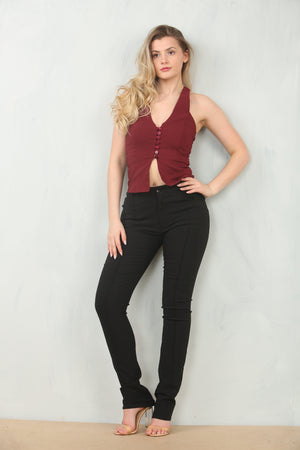 Bold Wine Color Halter Neck Top - Tops - Avinci