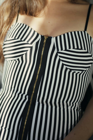 Black & White Cup Detail Zip Front Jumpsuit - Jumpsuit - Avinci