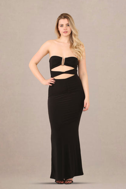 Classic Elegance: The Black Slinky Bandeau Maxi Dress - Maxi Dress - Avinci