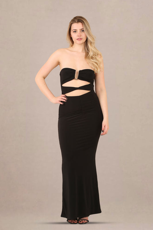 Classic Elegance: The Black Slinky Bandeau Maxi Dress - Maxi Dress - Avinci