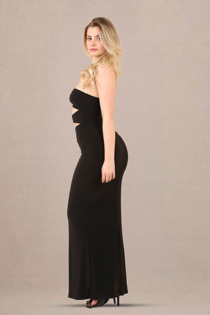 Classic Elegance: The Black Slinky Bandeau Maxi Dress - Maxi Dress - Avinci