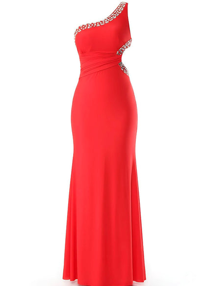 Fitted Formal Dress One Shoulder Embellished Maxi Gown