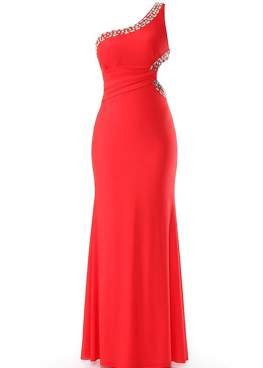 Fitted Formal Dress One Shoulder Embellished Maxi Gown