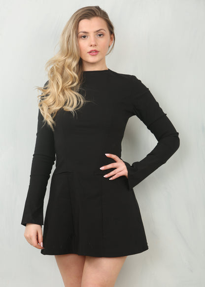 Fitted long sleeve A-line style mini dress front view