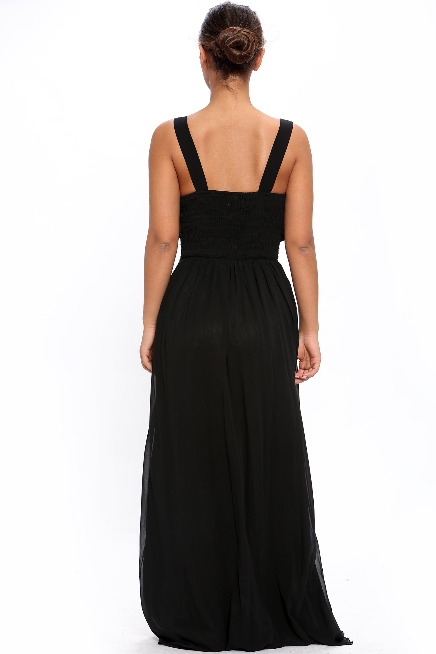 Black Chiffon Crystals Scoop Neck Maxi Dress - Maxi Dress - Avinci