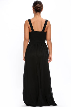 Black Chiffon Crystals Scoop Neck Maxi Dress - Maxi Dress - Avinci