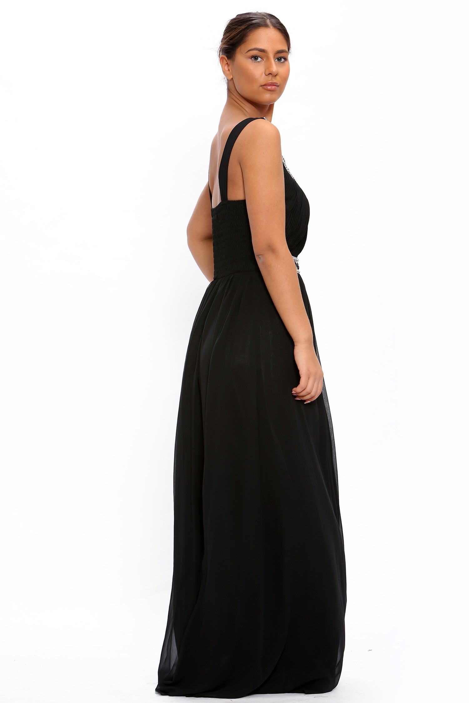Black Chiffon Crystals Scoop Neck Maxi Dress - Maxi Dress - Avinci