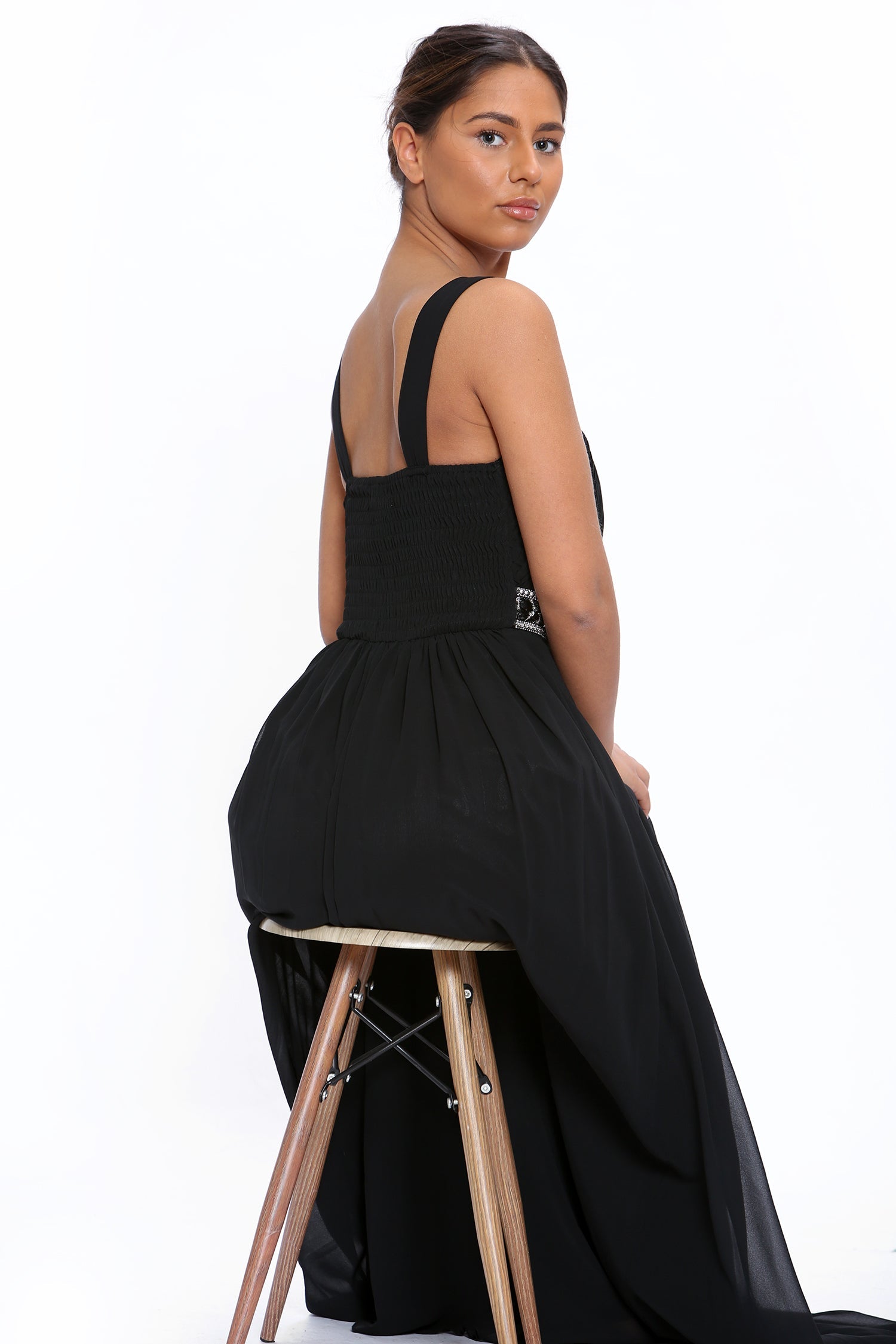 Black Chiffon Crystals Scoop Neck Maxi Dress - Maxi Dress - Avinci
