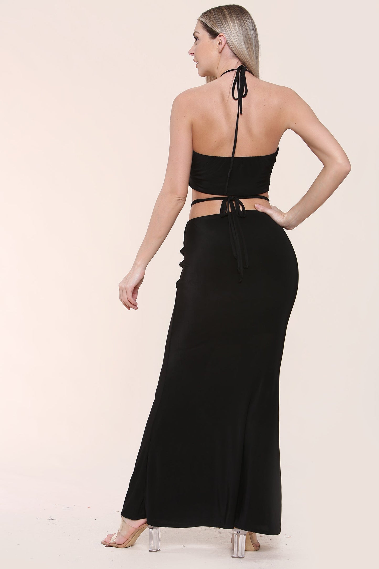 Avinci Womens Black Halter Keyhole Cut Out Maxi Dress - Maxi Dress - Avinci