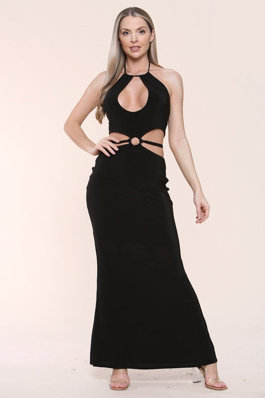 Avinci Womens Black Halter Keyhole Cut Out Maxi Dress - Maxi Dress - Avinci