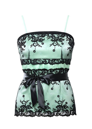 Front Lace Embroidered Corset Style Cami Top