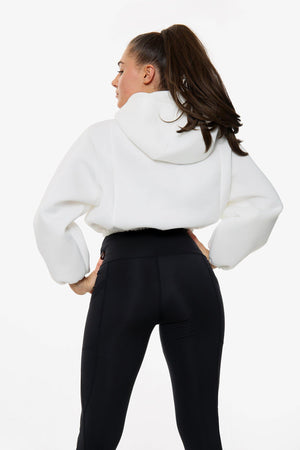 White Cropped Hooded Long Sleeves Jacket - Tops - Avinci