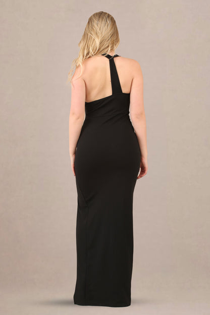 Maxi Dress in Slinky Fabric with High Neck and Side Cut-Outs - Maxi Dress - Avinci