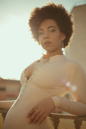 Hook and Eye Long Sleeve Bodysuit - Tops - Avinci