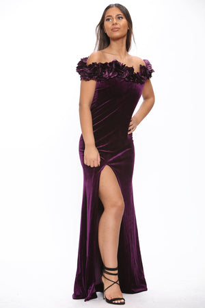 Off Shoulder Ruched Ruffles Maxi Dress - Maxi Dress - Avinci