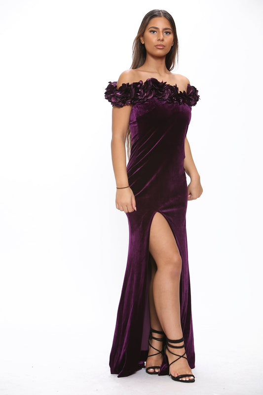 Off Shoulder Ruched Ruffles Maxi Dress - Maxi Dress - Avinci