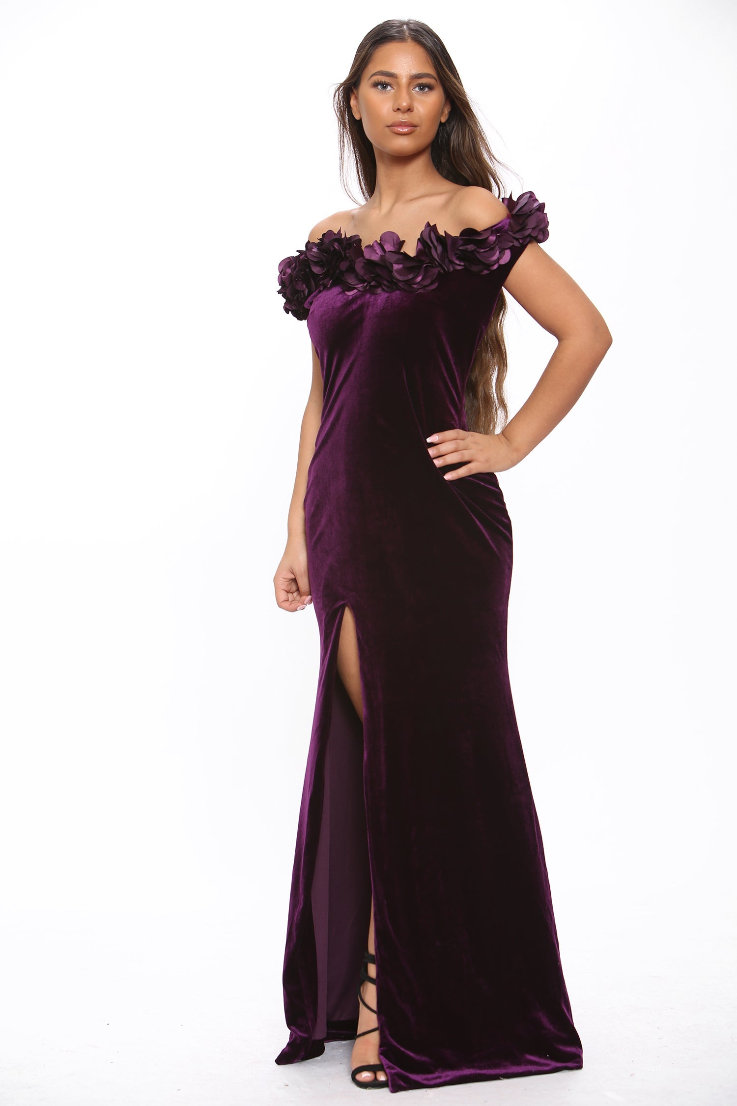 Off Shoulder Ruched Ruffles Maxi Dress - Maxi Dress - Avinci