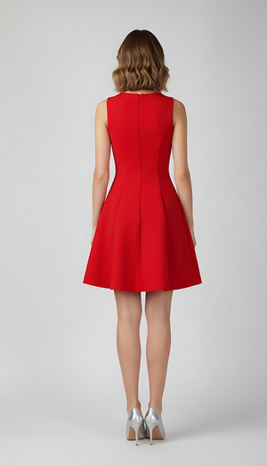 Red Embellished Deep V Flare Dress – Luxe Mini Edition