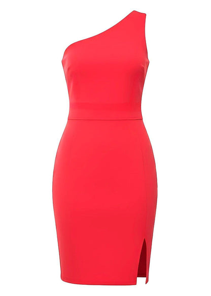 Red One Shoulder Bodycon Side Split Mini Dress