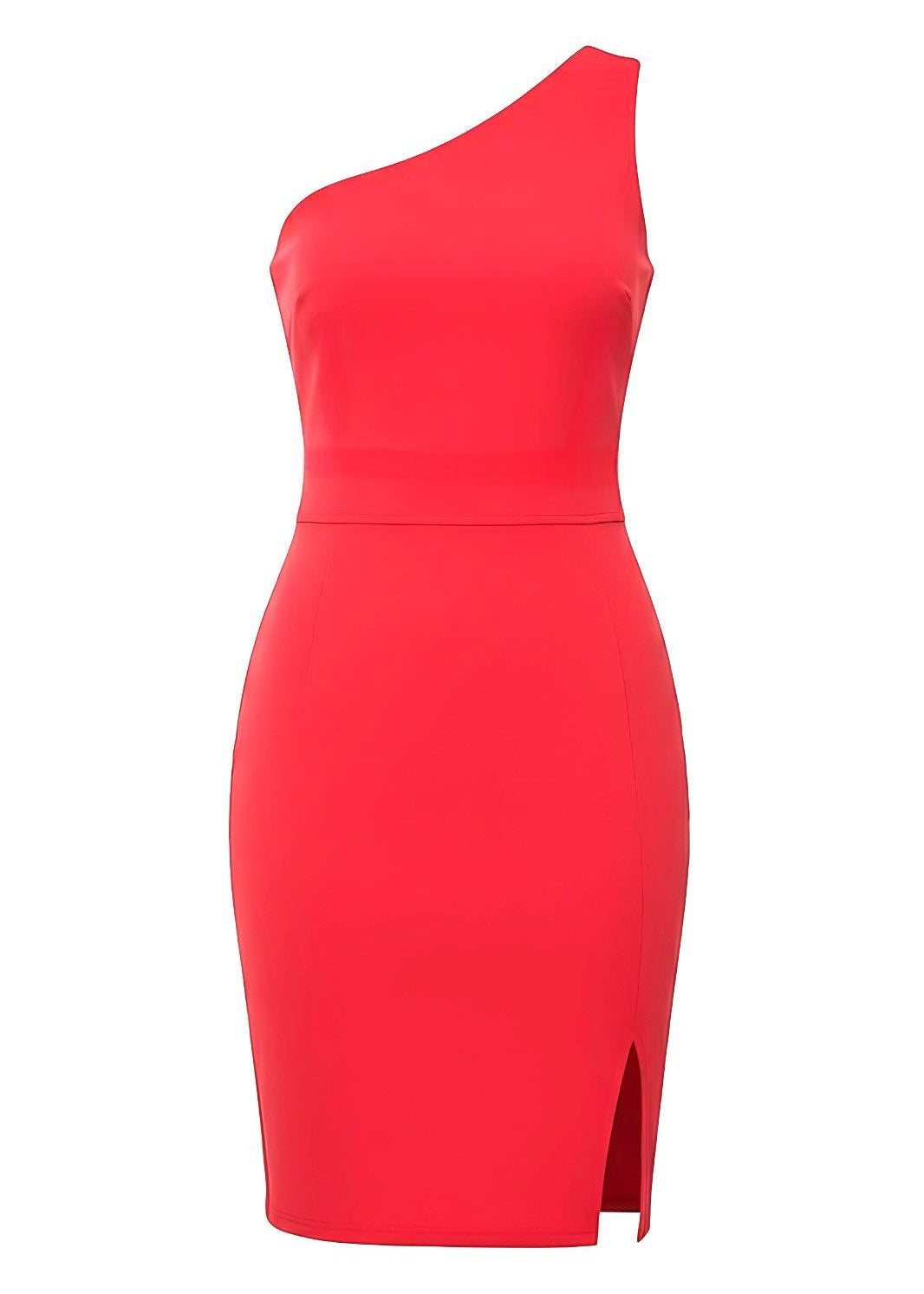 Red One Shoulder Bodycon Side Split Mini Dress