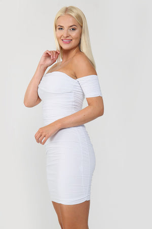 Ruched Bardot Bodycon Mini Dress - Dresses - Avinci