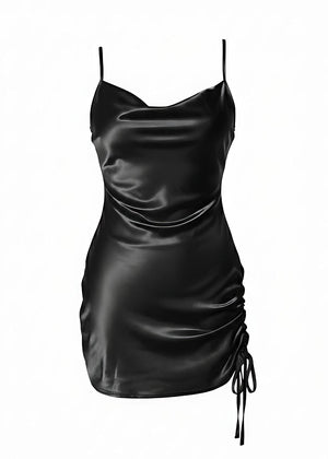 Ruched Cowl Neck Bodycon Mini Dress