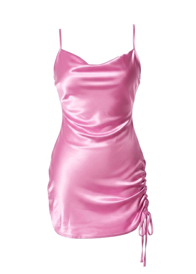 Ruched Cowl Neck Bodycon Mini Dress