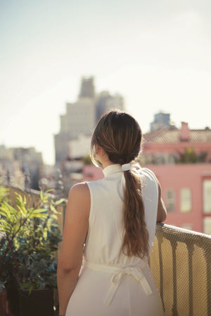 White Scuba High Neck Tie Waist Jumpsuit - Jumpsuit - Avinci