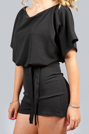 Belted Open Back Tie Waist Boxy Playsuit - Playsuits - Avinci