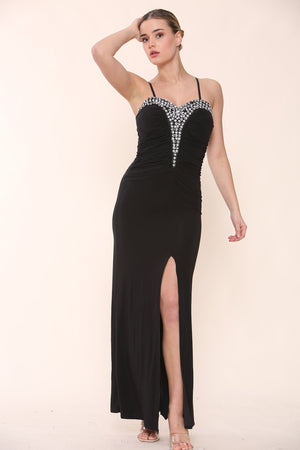 Women's Stunning Black Stonework Bodycon Dress - Maxi Dress - Avinci