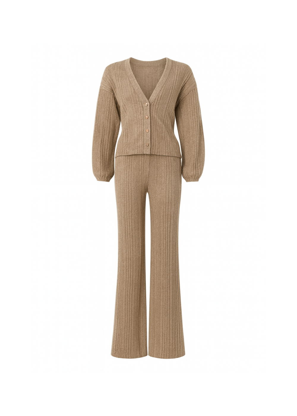 V-neck cardigan and matching wide-leg trousers co-ord set, front general view
