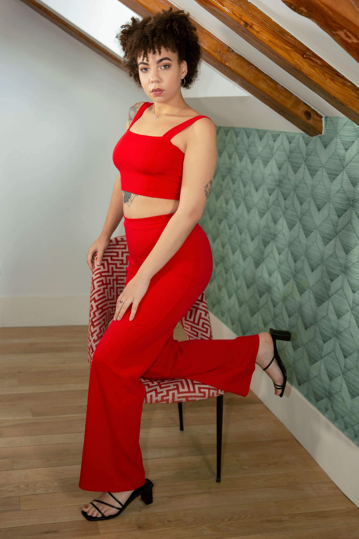 Shape Crop Top and Wide Leg Trousers Co-ord Set - Co-ords - Avinci