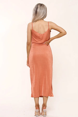 COWL NECK SLINKY SLIP DRESS