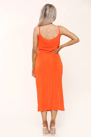 COWL NECK SLINKY SLIP DRESS