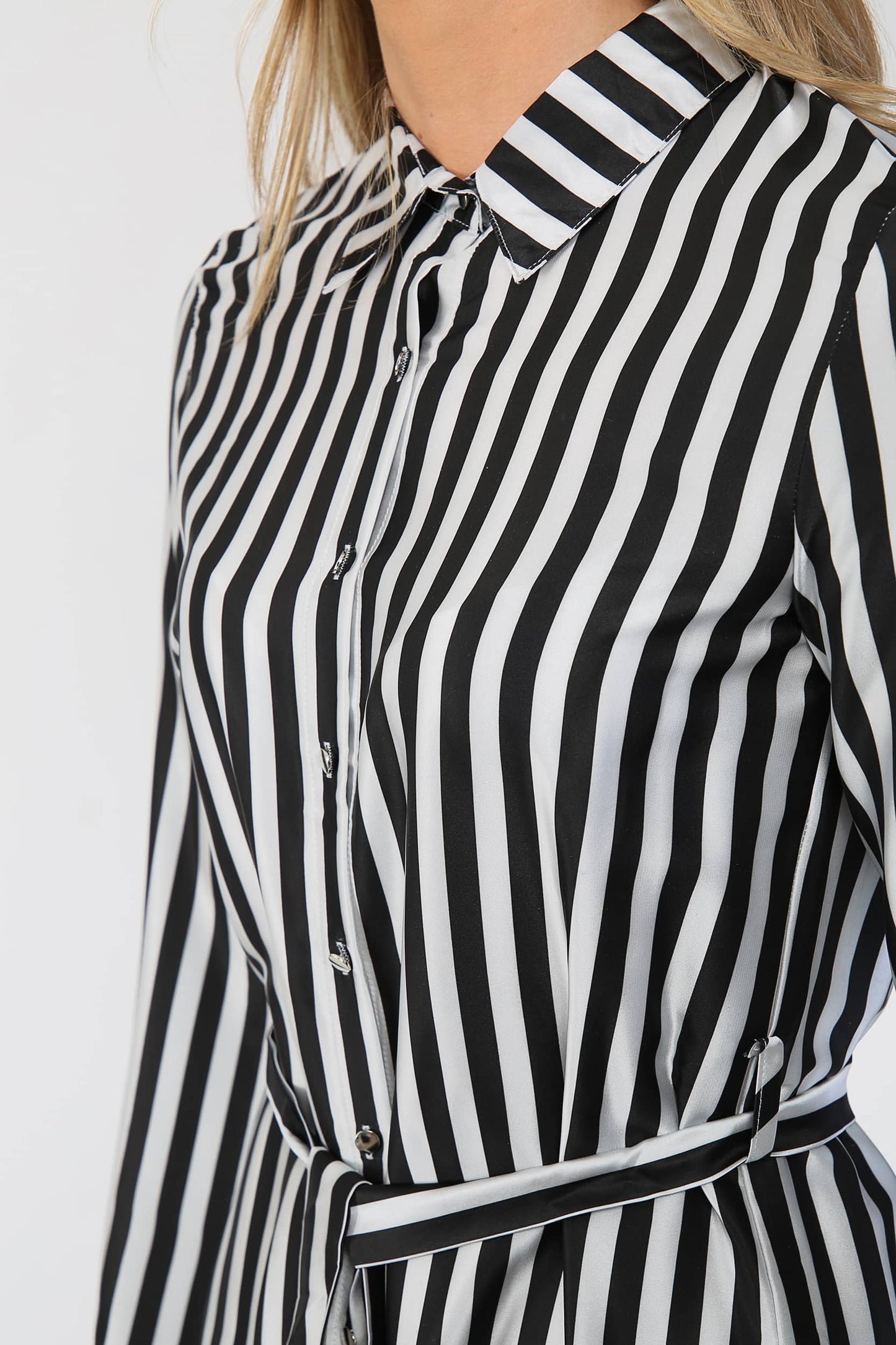 Striped Satin Shirt Dress