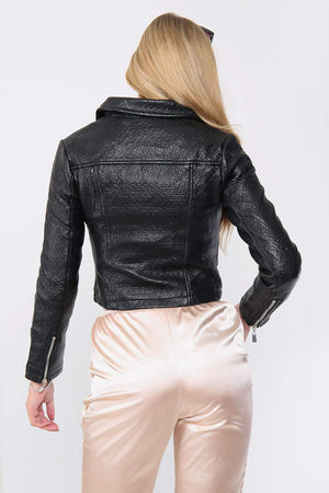 Faux Leather Zip Detail Biker Jacket